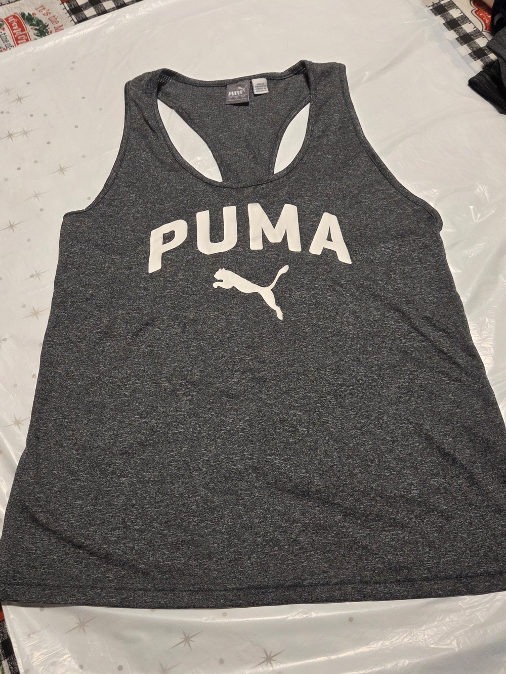 **PUMA Gray Logo Racerback Tank Top – Athletic Workout Activewear**